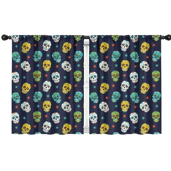 Blackout Kids Curtains,Navy Colorful Skull Pattern Childrens Insulated Curtains Set Of 2,Bedroom Essentials,Toddler Room Decor 42"x54"