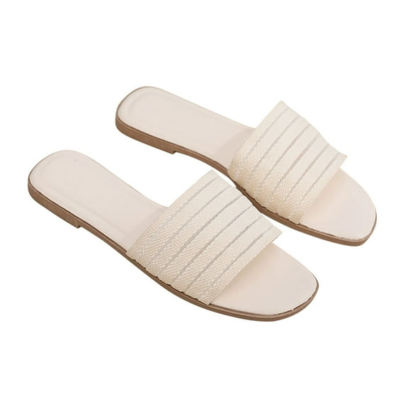 asdoklhq Sandals Women,Webbing Flip Flop Leather Solid Color Sandals Slippers Travel Leisure Ladies Slippers