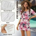 thumbnail image 5 of FKELYI Pink Hibiscus Flower Print Women Cover Ups Round Neck Swimsuit Cover-Up Breathable Half-Sleeve Beachwear for Femals Summer Vacation Beach Dress doe Travel Swimming, XS, 5 of 6