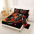 thumbnail image 2 of Castle Fairy Graffiti Dirt Bike Rider Bed Sheets 4pcs for Teens, Orange Splash Art King Sheets for Bedroom, Orange Black, 2 of 6