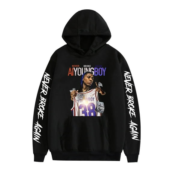 wotyworb Boys Never Broke Again Hoodie with Pockets Cartoon Print Pullover Hooded Sweatshirt for Boys Girls Teens