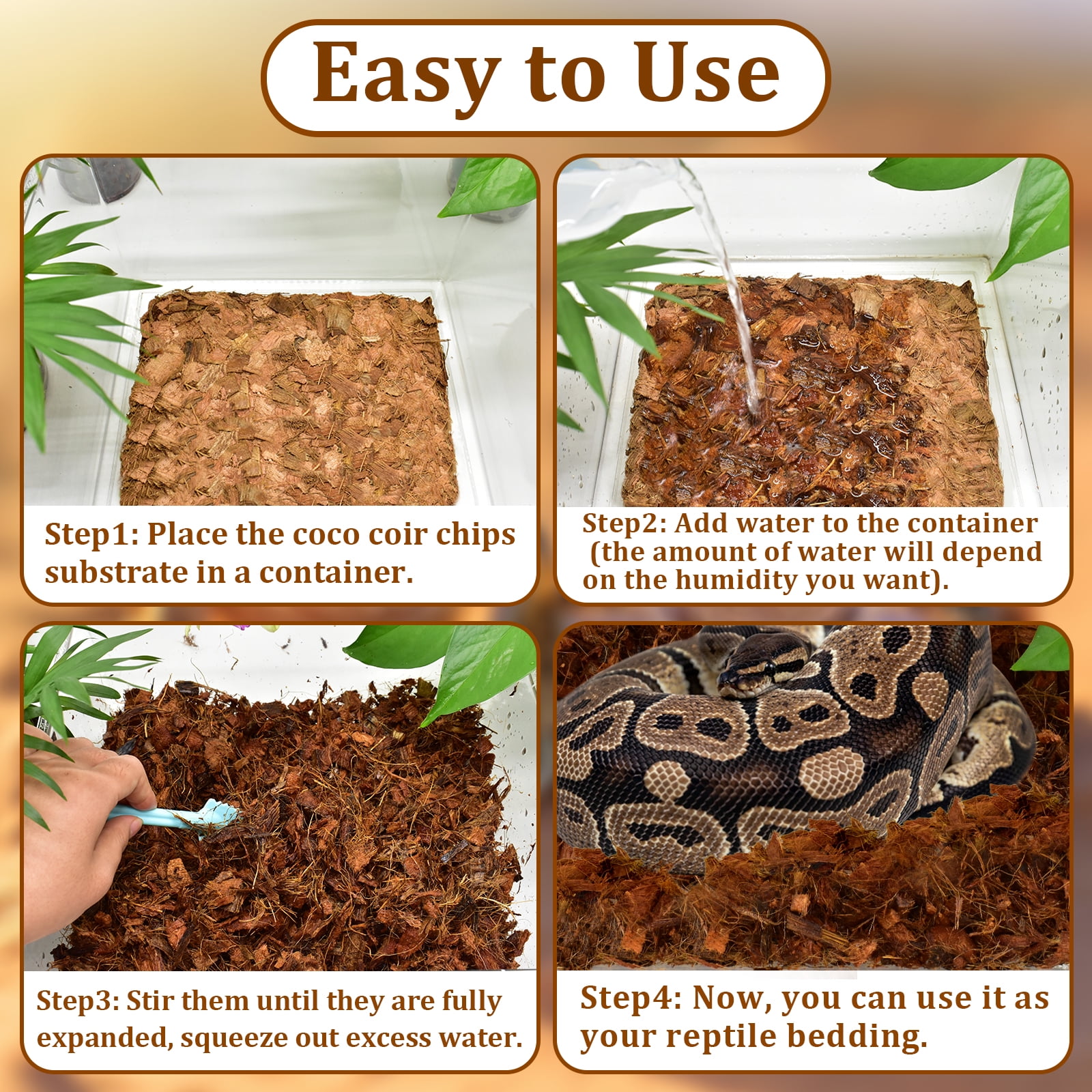 Halatool 10LB Natural Coconut Husk Chips, Premium Reptile Bedding & Terrarium Substrate for Snakes, Lizards, Frogs, and Small Animals