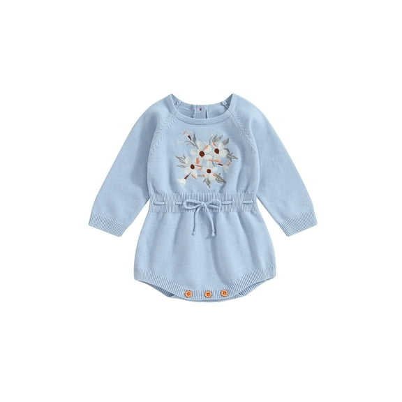 Bagilaanoe Newborn Baby Girl Knit Jumpsuits Flower Embroidery Long Sleeve Bodysuits 6M 12M 18M 24M Infant Ribbed One Piece Romper