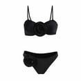 thumbnail image 2 of Elainilye Fashion Women Bathing Suits Two Piece Swimsuit Bikini Three-dimensional Flower Swimsuit Swim Trunks Two-piece Set,Black, 2 of 9