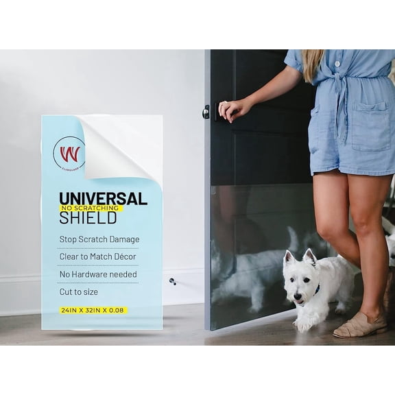 CLAWGUARD Plexiglass Universal Scratch Shield for Dogs & Cats, Clear Door & Wall Scratch Protector, Pet Scratch Guard for Doors, Furniture & Screens, Easy Install with Tabs, 32 x 24 in