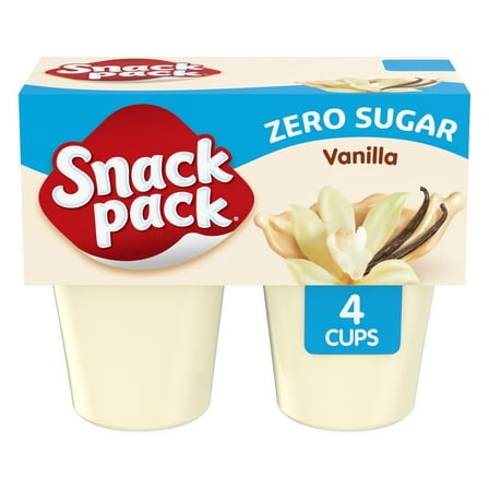 Snack Pack Zero Sugar Vanilla Pudding, 3.25 oz Pudding Cups, 4 Count