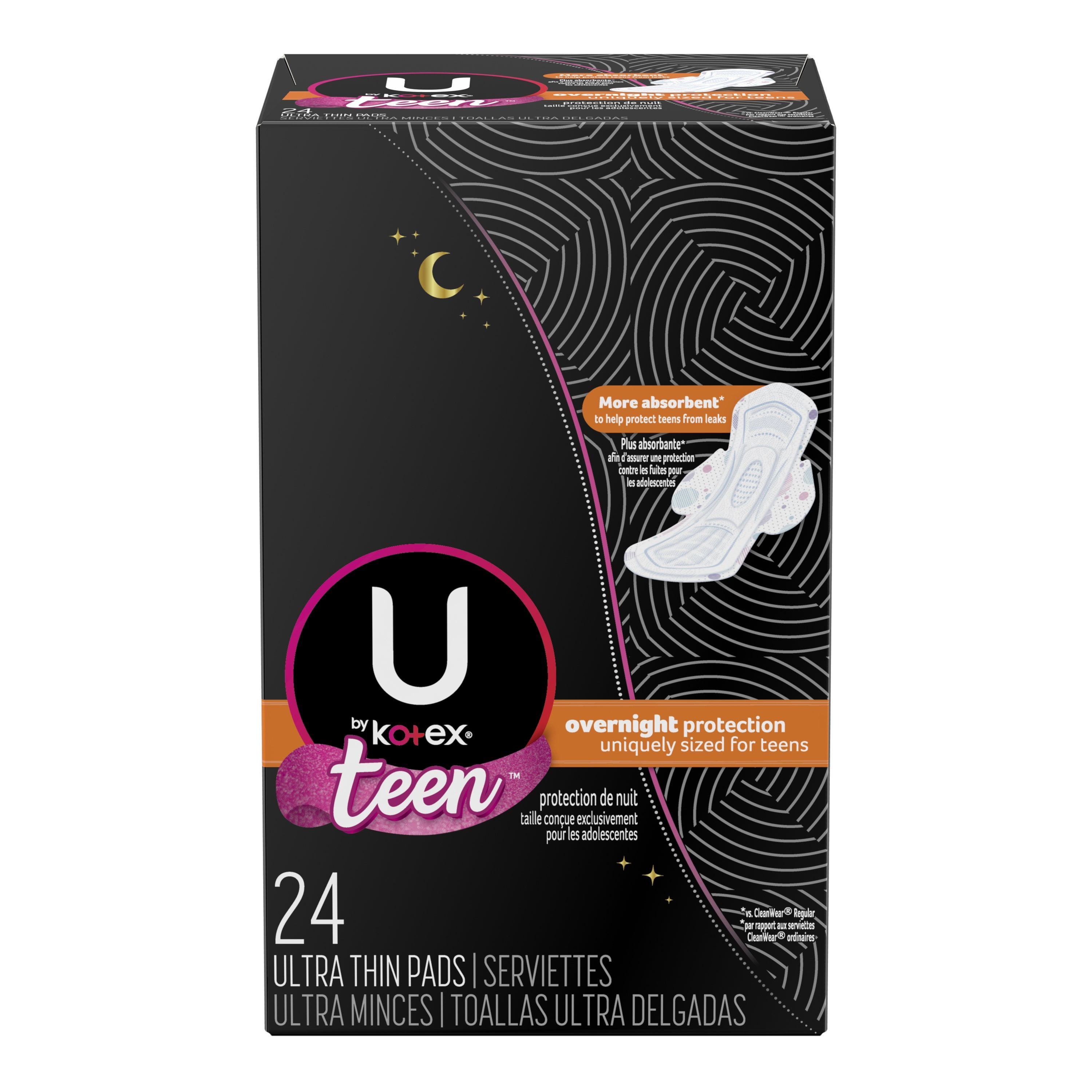 U by Kotex Ultra Thin Teen Pads with Wings, Overnight Protection