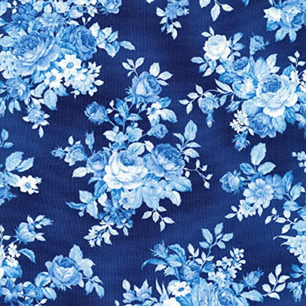 Mayfield Indigo Rose Bouquet, Sold by the Yard By Robert Kaufman