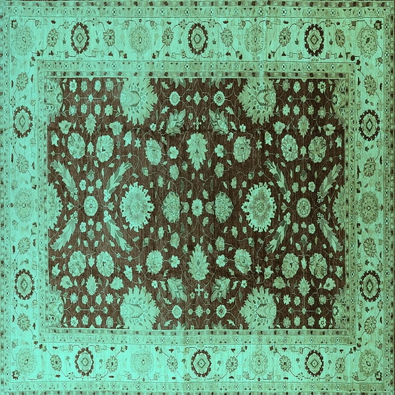 Ahgly Company Indoor Square Oriental Turquoise Blue Traditional Area Rugs, 6' Square