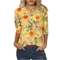 thumbnail image 1 of Tops de Algodón para Mujeres Impreso Botón 3/4 Manga Camiseta Suelta Casual Top para el Hogar Y el Uso Diario, 1 of 4