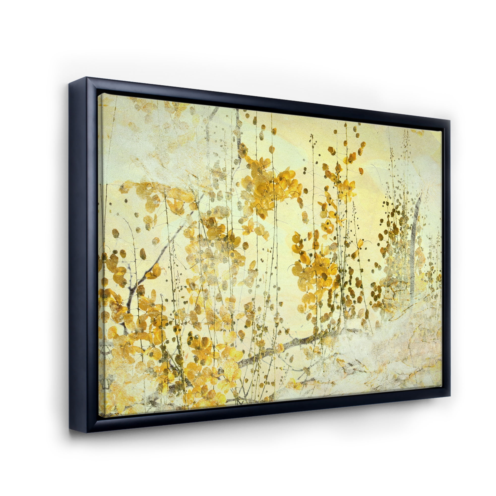 Designart 'Abstract Yellow Flower Grunge Art' Modern Framed Canvas Wall Art Print