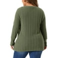 thumbnail image 4 of DARING DIVA Women's Plus Knit Tops V Neck Button Stretch Sweater 1X Army Green, 4 of 6
