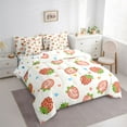 thumbnail image 3 of Homewish Preppy Children Kawaii Strawberry Bedding Comforter Set 7 Pieces,Colorful Love Heart Full Bedding Set Lightweight,Cartoon Fruit Fitted Sheet Flat Sheet,Luxury Bedroom Decor,Reversible, 3 of 8