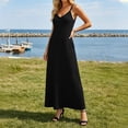 thumbnail image 6 of ClodeEU Women's Ribbed Knit Spaghetti Strap V Neck Sleeveless Dress with Pockets ,Solid Color Casual Loose Fit Summer Maxi Dress Black,Women's Plus XL, 6 of 8