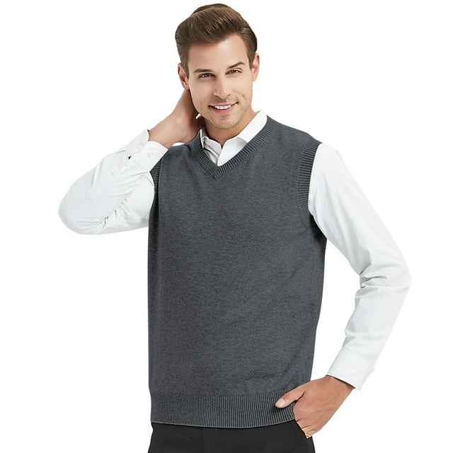 TOPTIE Men's 100% Cotton Knit Sweater Vest, V Neck