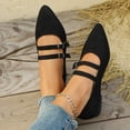 thumbnail image 4 of Mary Jane Shoes Women Adjustable Double Strap Pointed Toe Suede Dressy Slip on Ballet Flat Shoes Loafers Black Size 8, 4 of 6