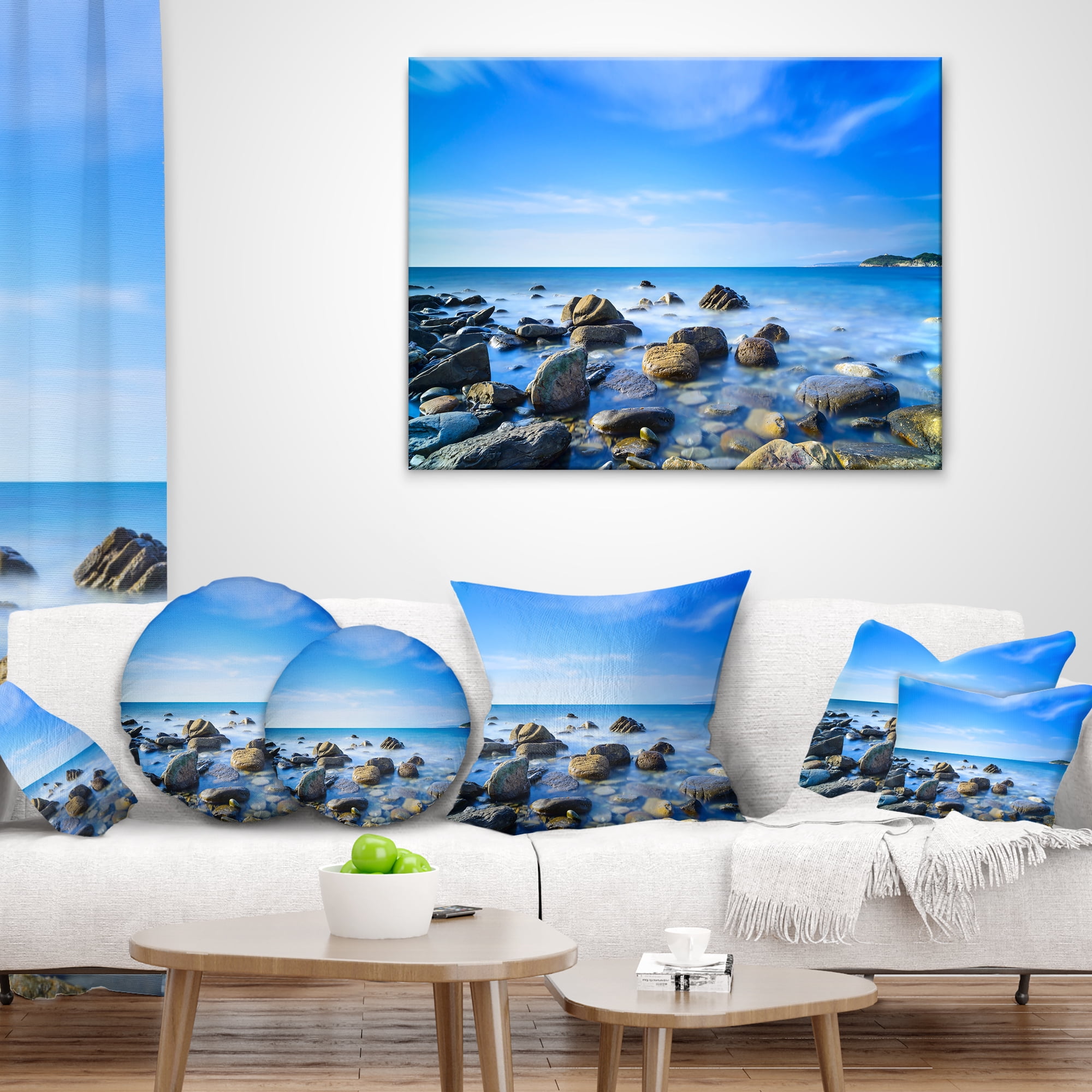 Designart 12" x 20" Blue Polyester Throw Pillow