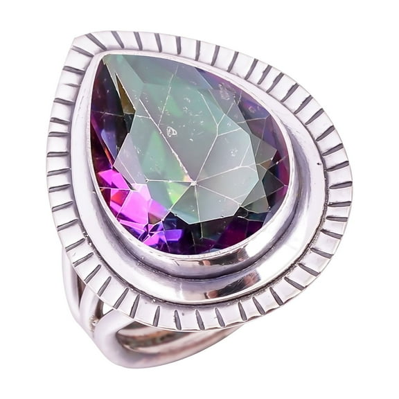 Rainbow Mystic Fire Topaz Gemstone 925 Sterling Silver Ring, 16X12 mm Pear Gemstone Ring, Rainbow Ring, Christmas Gift, Unique Jewelry Ring, Adjustabl