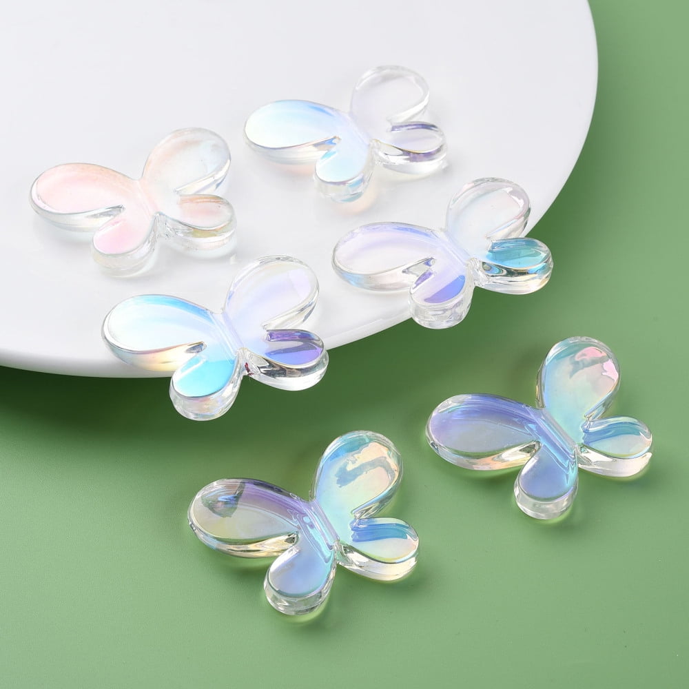 50pcs Transparent Acrylic Beads AB color Butterfly Clear AB 34x44x8mm Hole: 3mm