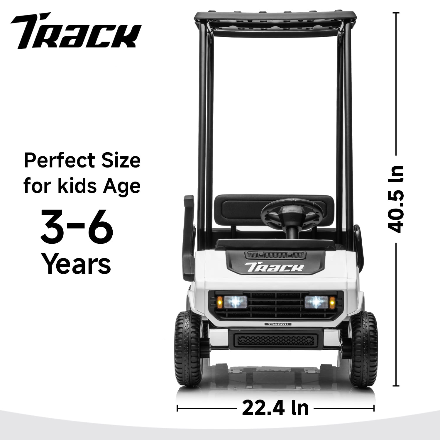 Track 7 24V Ride on Car, Electric Golf Cart with Ceiling, Ride on Truck with Remote Control, Music, Rear Storage Box, Electric Car for Boys Girls Age 3+, 18.5" Large Seat with Armrests, White