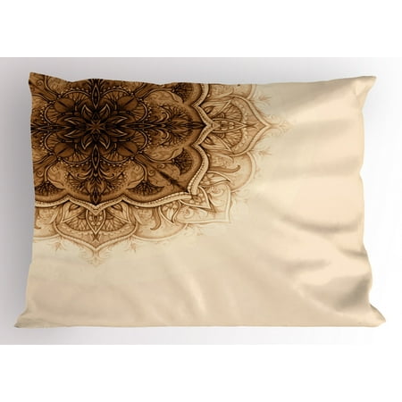 Henna Pillow Sham Vintage Hand Drawn Style Mandala Artwork Corner
