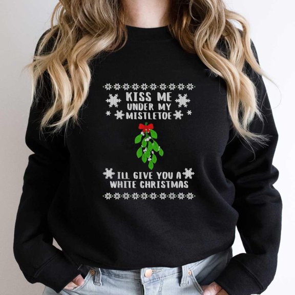 Kiss Me Under My Mistletoe Funny Christmas Adult Humor Holiday Graphic SW7472 Unisex Sweatshirt, Up to Size 5XL