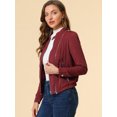 thumbnail image 4 of Chaqueta corta de motociclista con cuello alto Piel sintética asimétrica con cremallera frontal para mujer borgoña M, 4 of 6
