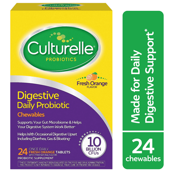 Culturelle Probiotics Digestive Support Daily Chewables Supplement, Promotes Gut Health for Adults, Fresh Orange Flavor, 24 Count