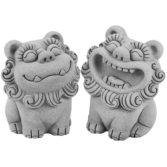 STRANDCHIC Lion Decoration Rock Light Grey 2Pcs Sitting Pose 3.15X2.68X2.60in