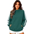 thumbnail image 4 of MSJUHEG Mock Neck Pullover Sweatshirt for Women, Oversized Long Sleeve Top with Side Striped Accent, Kangaroo Pocket, Relaxed Silhouette for Home Relaxation and Short Trips A2 Blackish Green L, 4 of 6