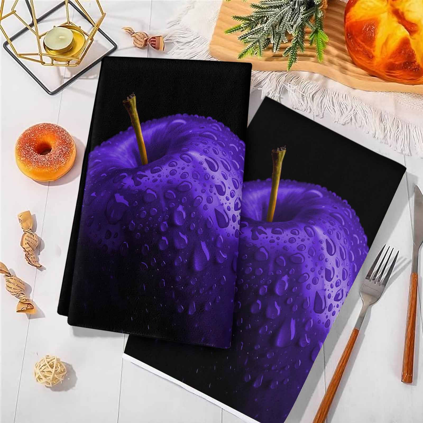 Dish Towels, Purple Fruit Absorbent Kitchen Towels 2 PCS, Berry Drops Microfiber Hand Towels Dish Cloths Tea Towels for Home&nbsp;Bathroom Cleaning Drying,18X28-Inch,