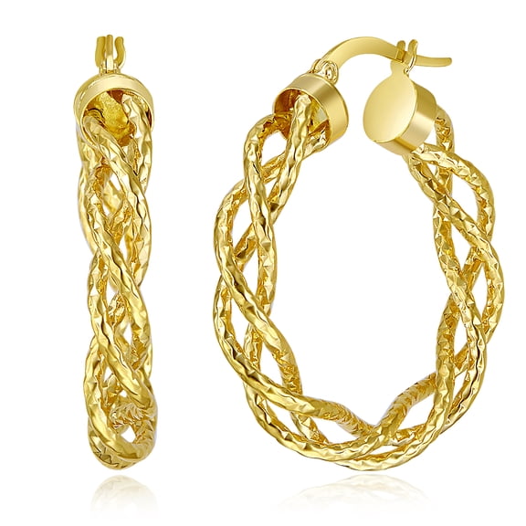 Wellingsale Ladies 14k Yellow Gold Polished Diamond Cut 3mm Twisted Hoop Earrings (30 x 30 mm)