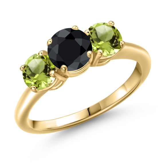 Gem Stone King 18K Yellow Gold Plated Silver Black Sapphire and Green Peridot Engagement Ring for Women | 2.25 Cttw | Round 6MM | Gemstone September Birthstone | Size 8