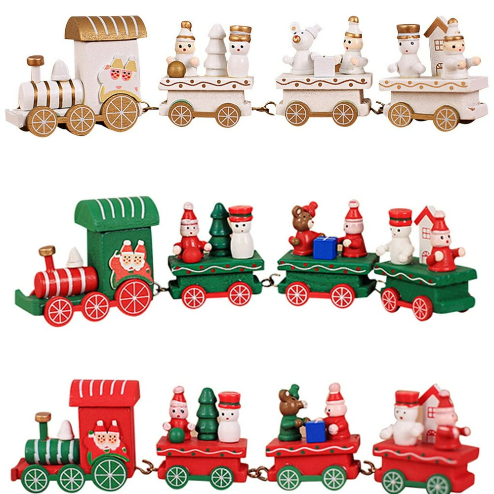 Xmas Wooden Christmas Train Santa Claus Festival Ornament Home Decor