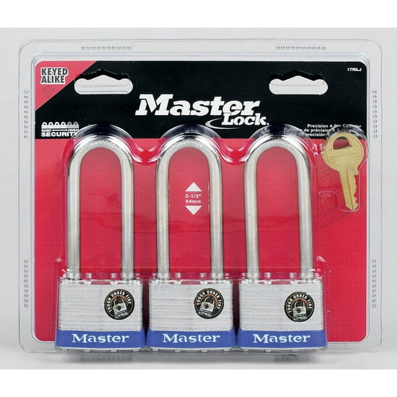Master Lock 1-5/16" H x 1" W x 1-3/4" L Laminated Steel Double Locking Padlock 3 pk Keyed Alike