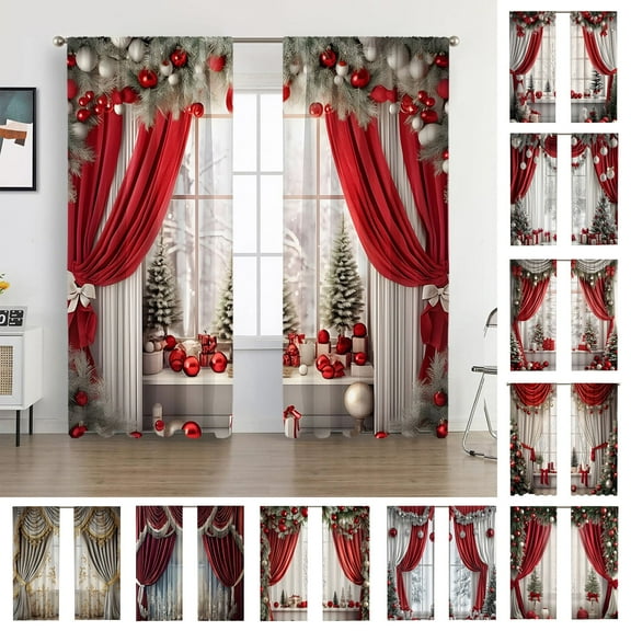 PALIFEUR Christmas Blackout Curtains, Merry Christmas Curtains for Living Room Bedroom, Luxury Xmas Decoration Window Curtain, Home Party Decoration Supplies, 35W x 63L Inch, 2 Panel Set