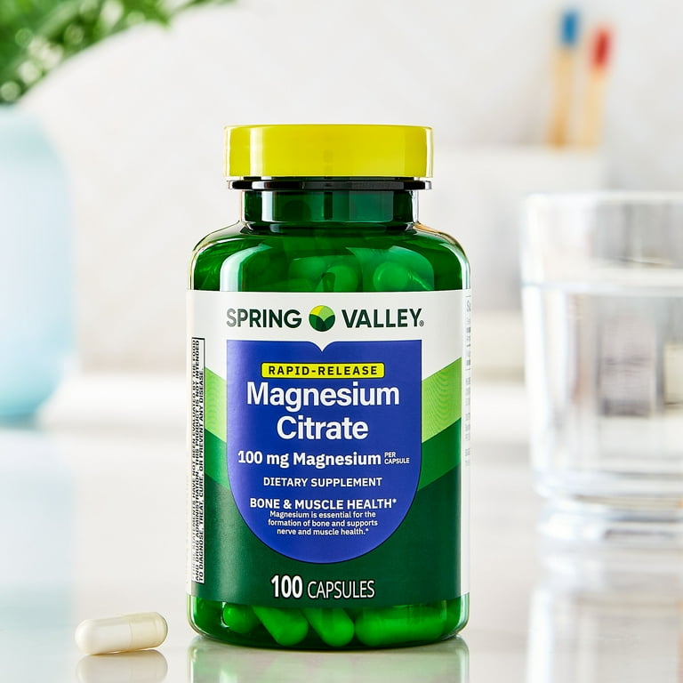 tirzepatide and magnesium citrate Spring Valley Magnesium Citrate Bone Health Dietary Supplement Capsules 100  mg, Rapid-Release, 100 Count