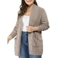 thumbnail image 3 of GRACE & GRANDEUR Women's Plus Size Open Front Long Sleeves Sweater Mid Length Cardigan 2X Brown, 3 of 7