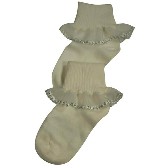 Tic Tac Toe Girls Rollover Lace Sock 31901-Small (WHITE)