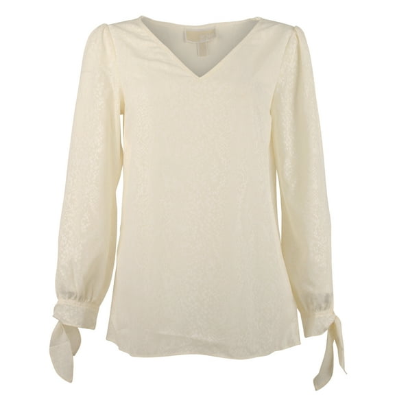 Women's Patterned V-Neck Tie Sleeve Top Blouse Small