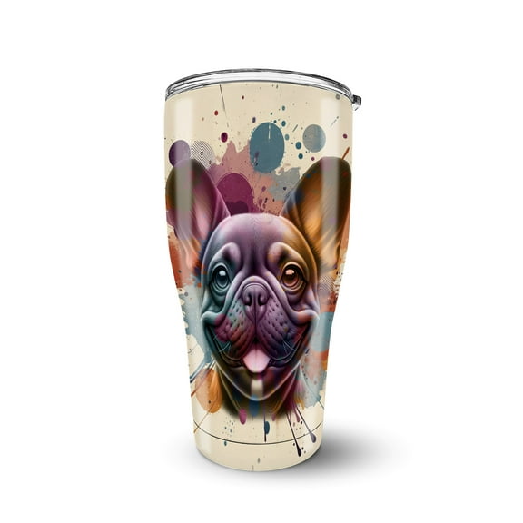 French Bulldog Portrait Watercolor Vintage Retro Styles 30oz Stainless Steel Tumbler Insulated Cup with Lid Dog Lover Gifts - 00001