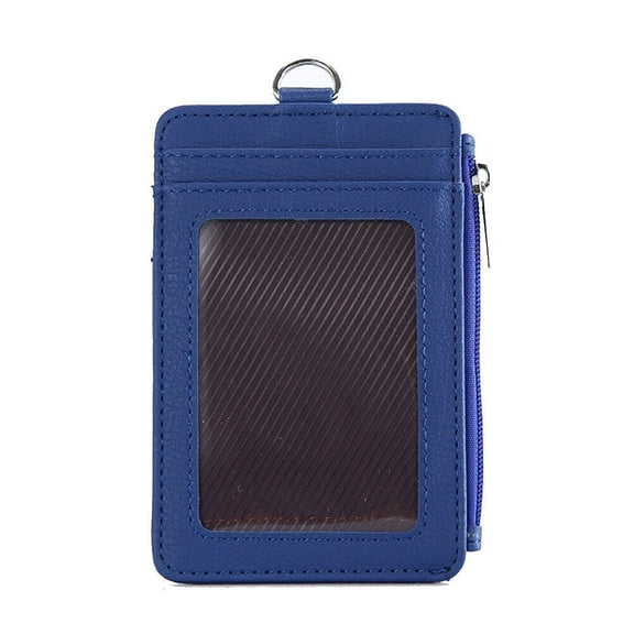 US 2 Pcs Badge Holder Zipper Leather ID Card Holder Wallet Pocket Neck Lanyard