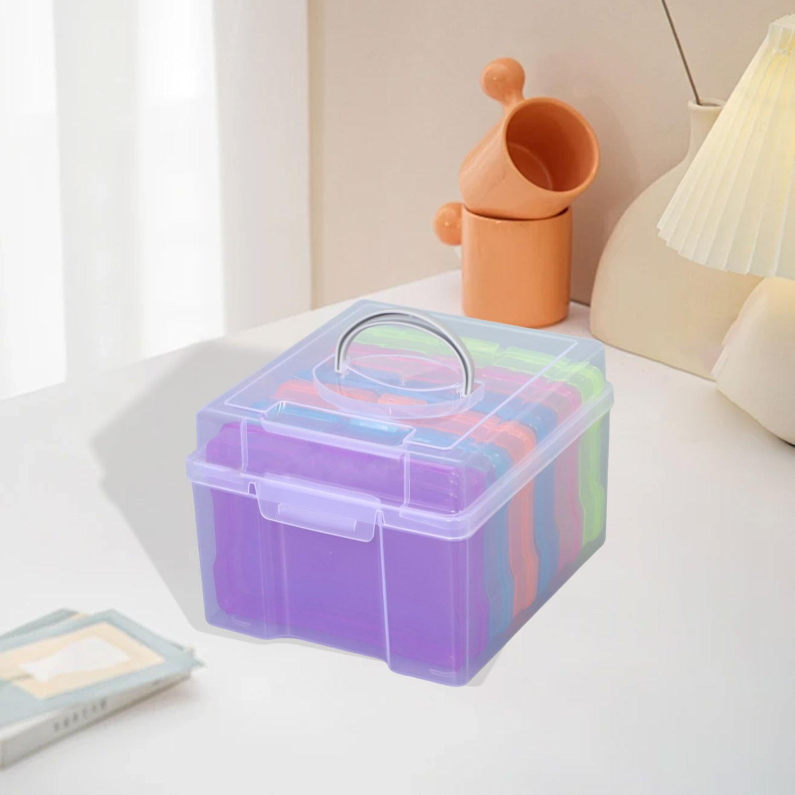 Fiocias Photo Storage Box 4x6'' 6 Detachable Dividers Stationery Square Box Photo Keeper Colorful