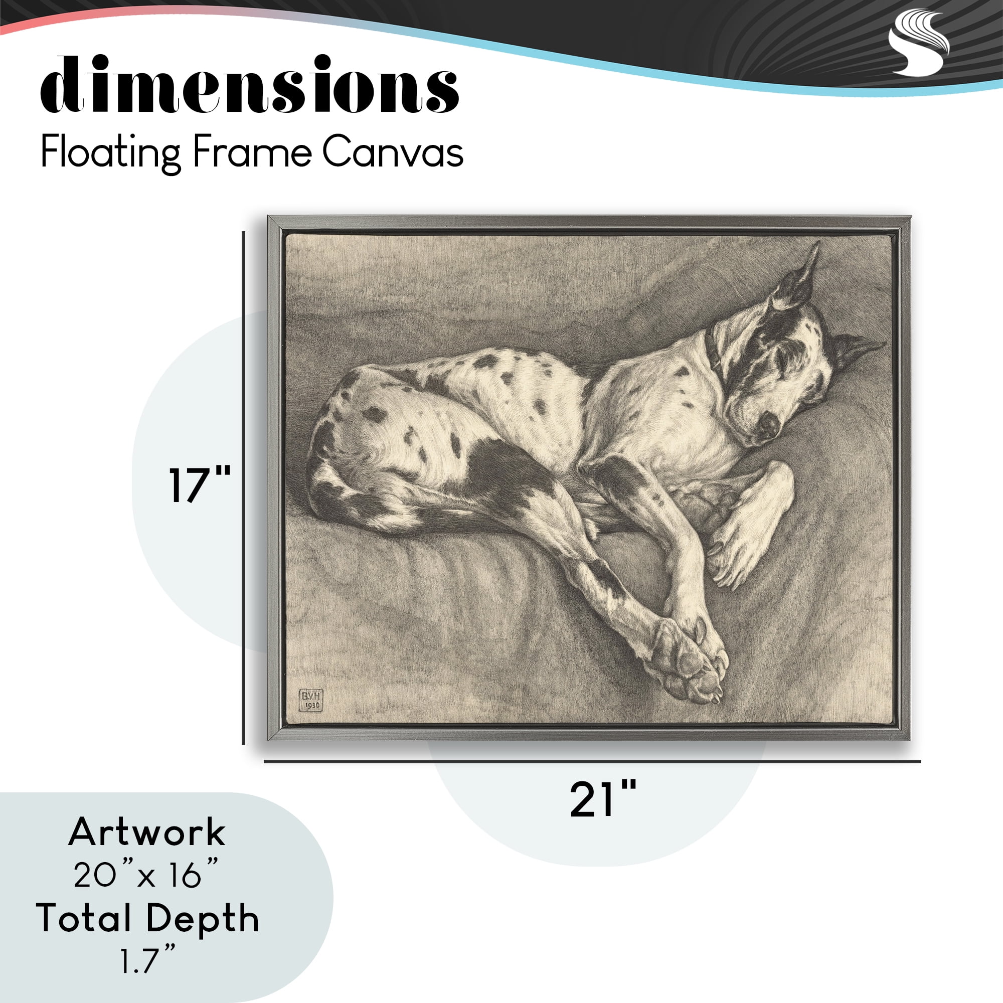 Stupell Industries Sleeping Hound Drawing Gray Framed Floater Canvas Wall Art, design by Bertha Van Hasselt