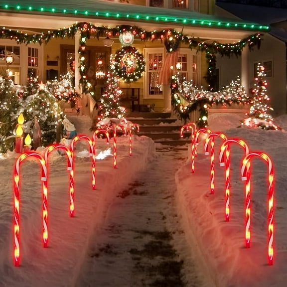 12 Pack 16.5" Christmas Candy Cane Pathway Markers, Xmas Pathway Lights Outdoor with 70 Warm White Lights for Walkway Garden Lawn Holiday Decorations