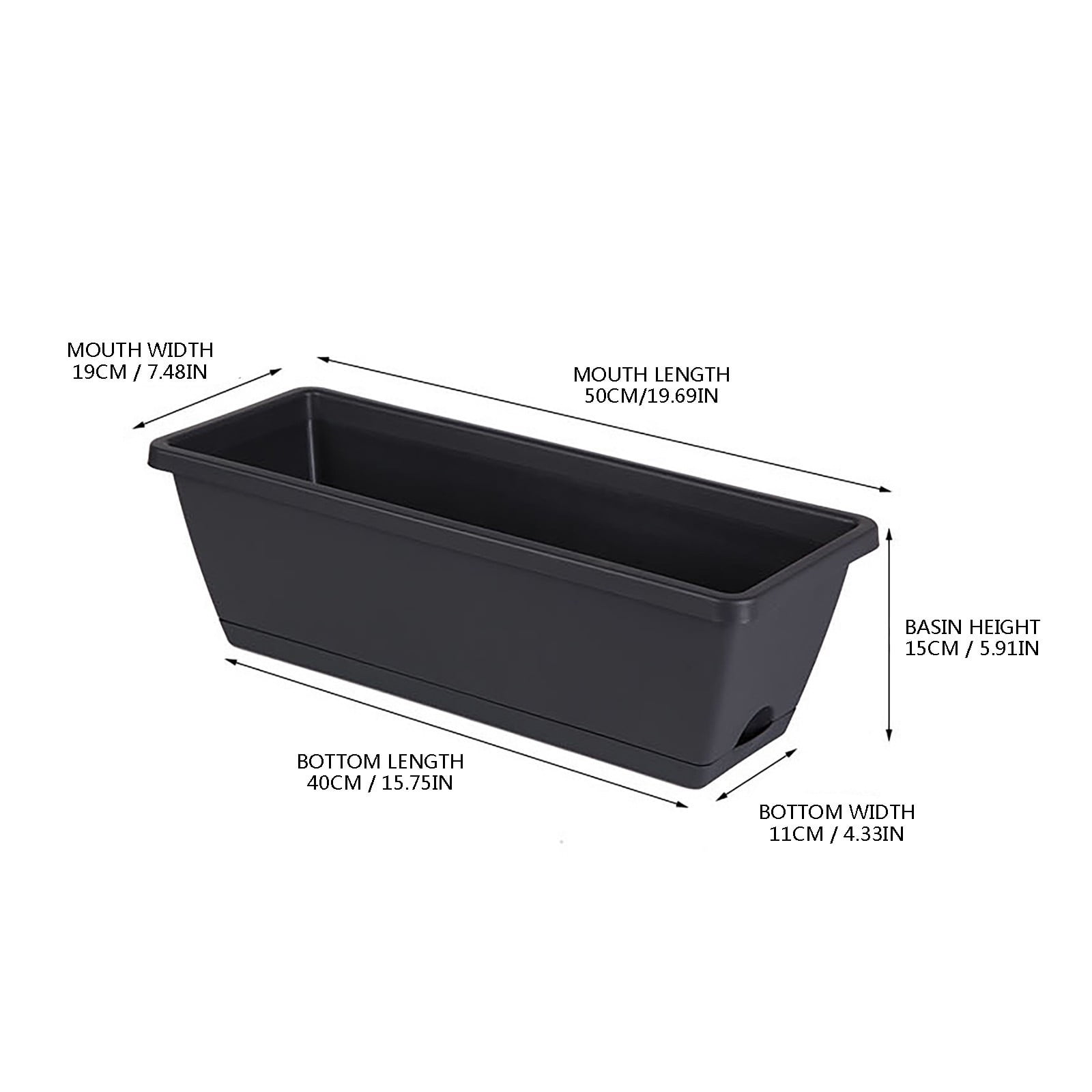 Herrnalise 20 Inches Large Window Box Planter,with Drainage Tray nd Saucers Vegetable Flower Herb Planters,Rectangle Plastic Windowsill Planters for Outdoor Indoor Plants,Patio,Home Decor,Gray