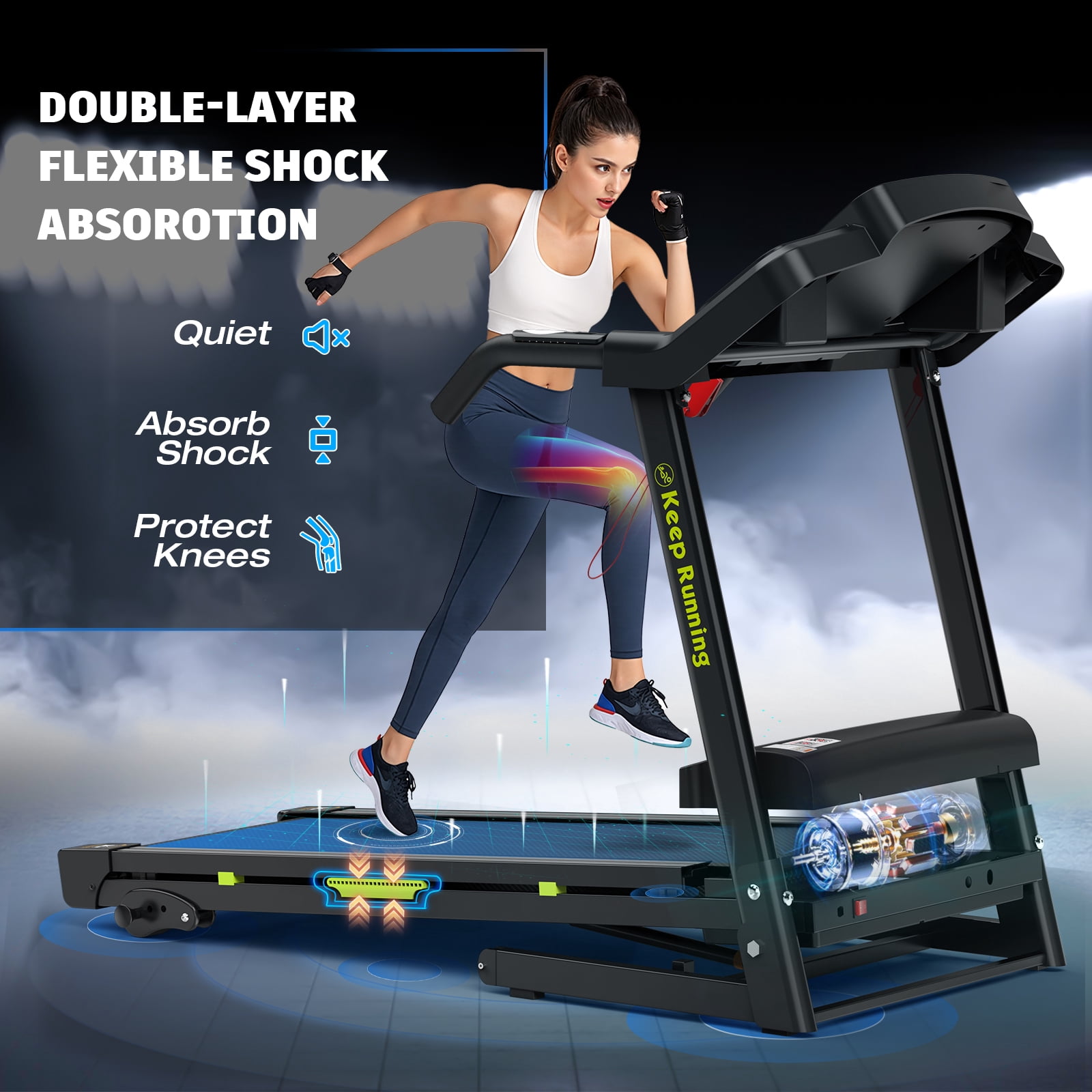 FYC Folding Treadmill for Home with Incline / Bluetooth, 3.5HP 330lb Weight Capacity Portable Electric Treadmill for Home Gym Exercise Running Walking Easy Assembly Green