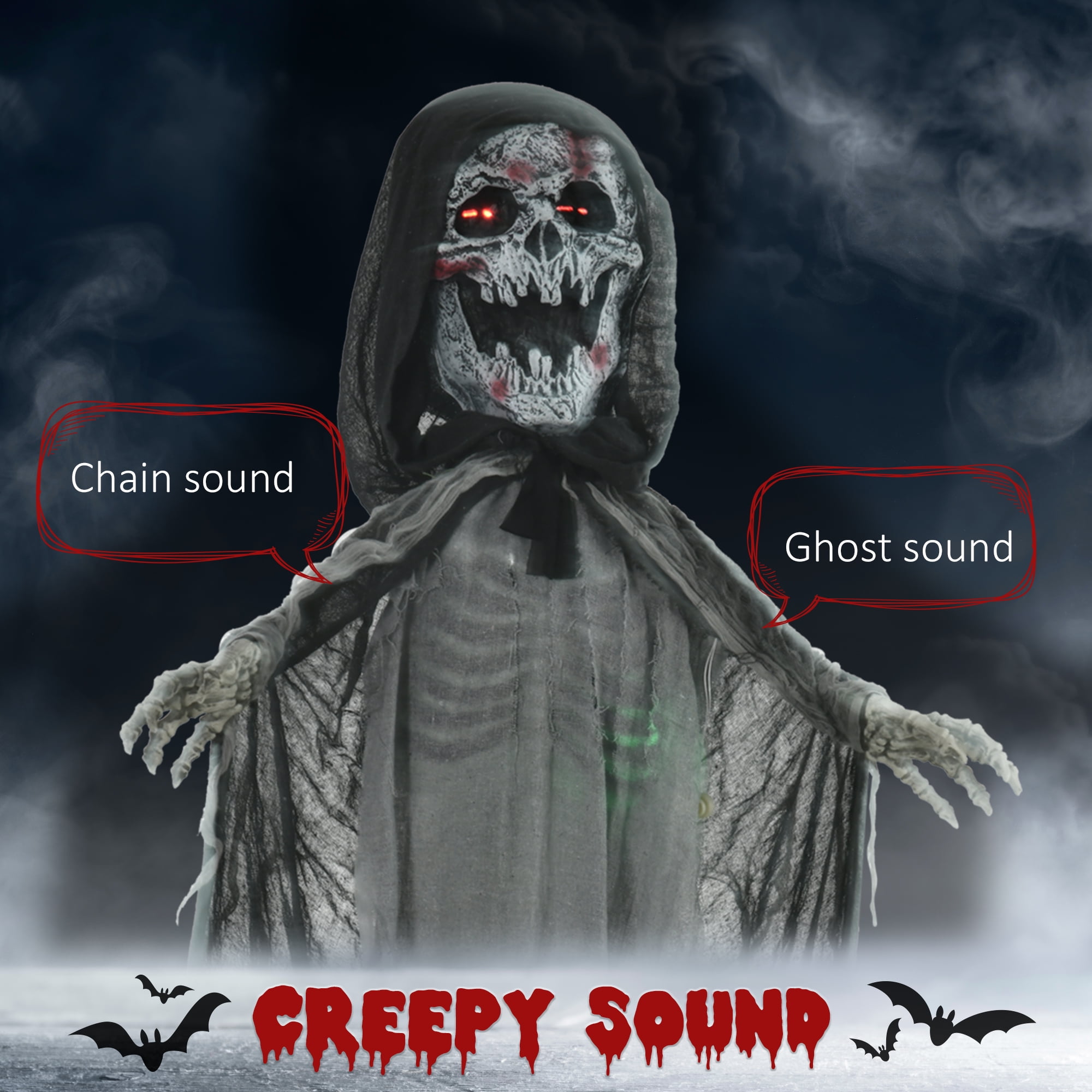 74" Animated Skeleton Witch Halloween Decoration, Sound & Touch Activated, Motion & Sound Effects