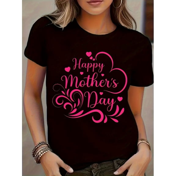 Happy Mother's Day Pink Hearts Festive Women's Casual T-Shirt Gift for Mom Mama