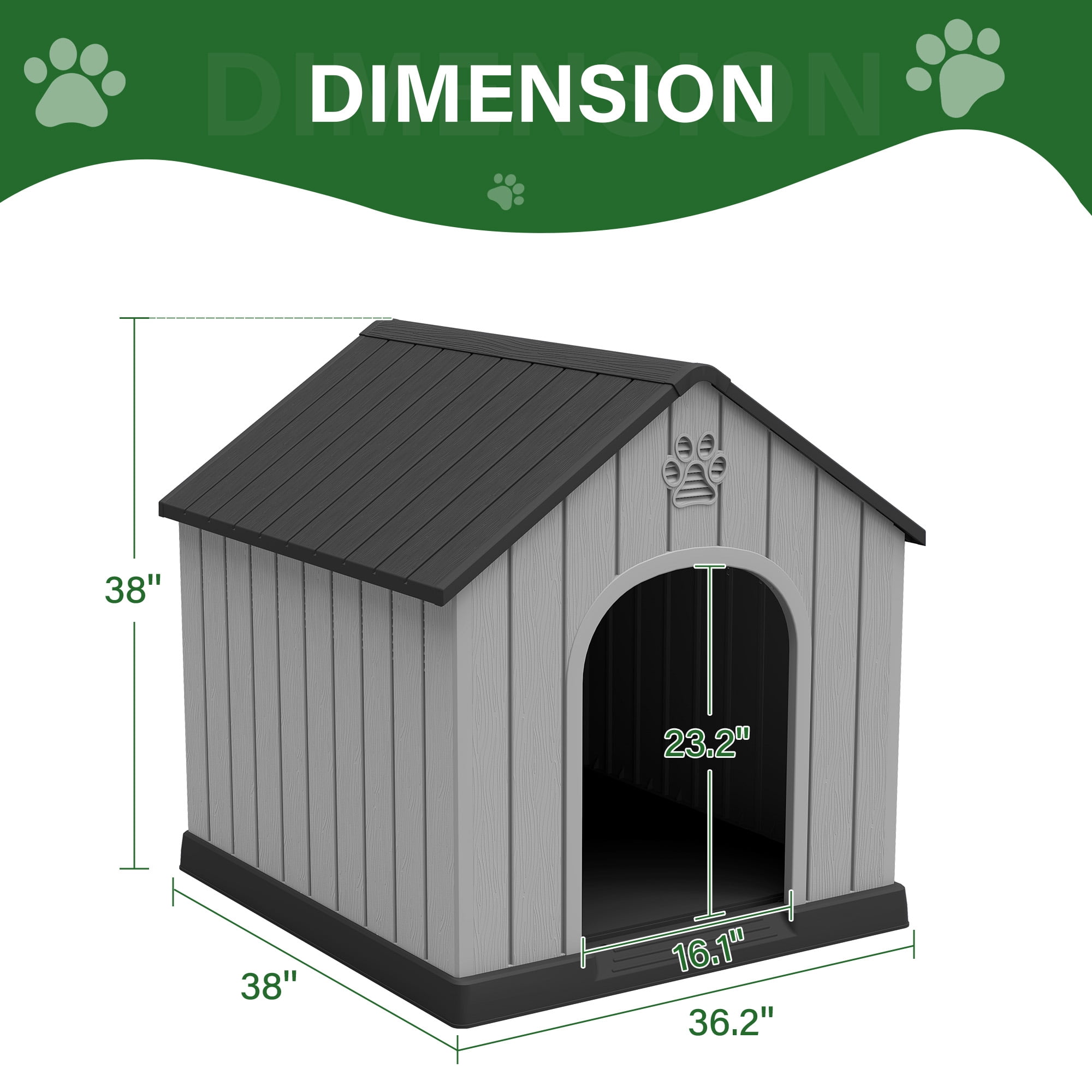 LHBcraft Large Dog House for Medium Large Dogs,Durable PP Waterproof Dog Shelter with Air Vents & Elevated Floor,Easy Clean and Assemble for Outdoor & Indoor,Black